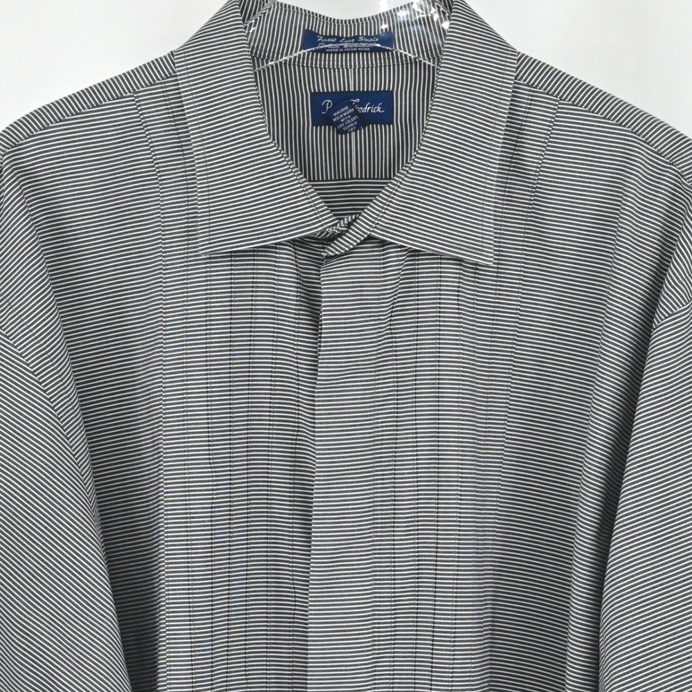 100% Cotton Paul Fredrick‎ French Cuff Black White Tuxedo Shirt Men 18.5 36